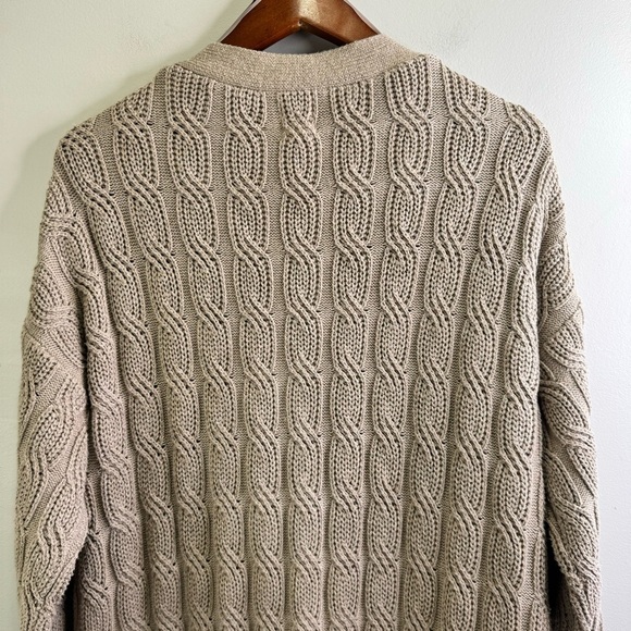 Joie Tan Long Sleeve Cable Knit Long Cardigan Open Front Sweater Size Large - Picture 9 of 13